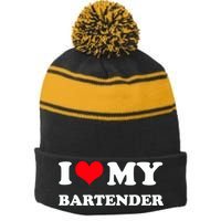 I Love My Bartender, I Heart My Bartender Stripe Pom Pom Beanie