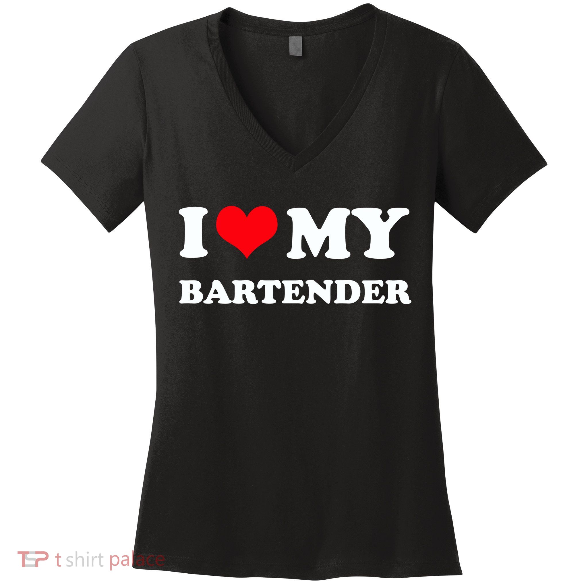 I Love My Bartender, I Heart My Bartender Women's V-Neck T-Shirt