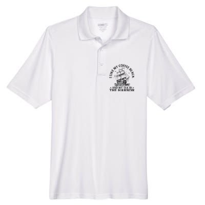 I Like My Coffee Black And My Tea In The Harbor Usa History Men's Origin Performance Pique Polo