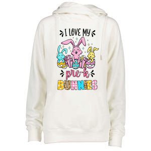 I Love My Pre K Bunnies Cute Teacher Easter Day Bunny Egg Womens Funnel Neck Pullover Hood