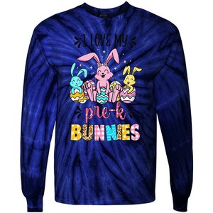 I Love My Pre K Bunnies Cute Teacher Easter Day Bunny Egg Tie-Dye Long Sleeve Shirt