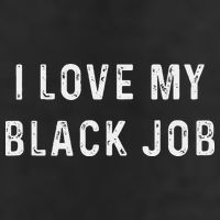 I Love My Black Job Heart Distressed 7 Panel Mesh Trucker Snapback Hat