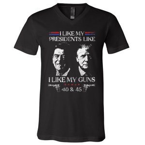 I Like My Presidents Like I Like My Guns 40 45 V-Neck T-Shirt