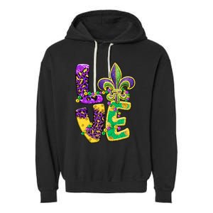 I Love Mardi Gras For Matching Family Fleur De Lis Garment-Dyed Fleece Hoodie