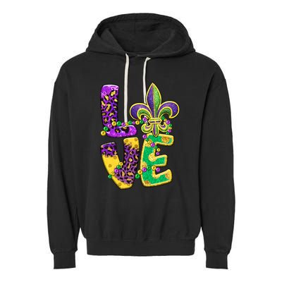 I Love Mardi Gras For Matching Family Fleur De Lis Garment-Dyed Fleece Hoodie