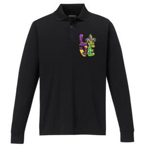 I Love Mardi Gras For Matching Family Fleur De Lis Performance Long Sleeve Polo