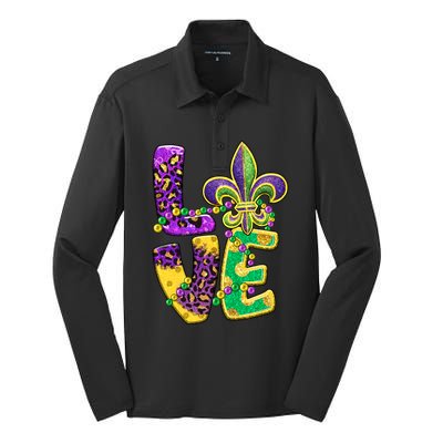 I Love Mardi Gras For Matching Family Fleur De Lis Silk Touch Performance Long Sleeve Polo