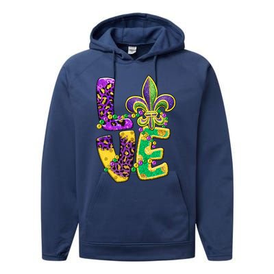 I Love Mardi Gras For Matching Family Fleur De Lis Performance Fleece Hoodie