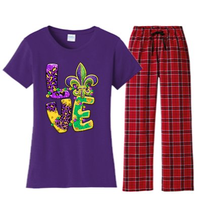 I Love Mardi Gras For Matching Family Fleur De Lis Women's Flannel Pajama Set