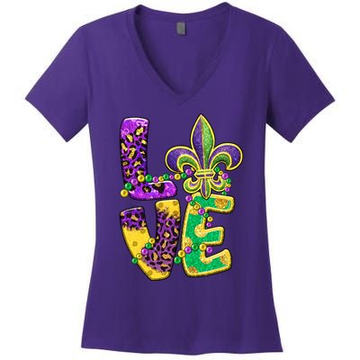 I Love Mardi Gras For Matching Family Fleur De Lis Women's V-Neck T-Shirt