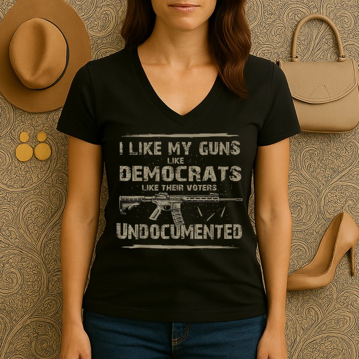 I Like My Guns Like Democrats Like Their Voters Undocumented Women's V-Neck T-Shirt