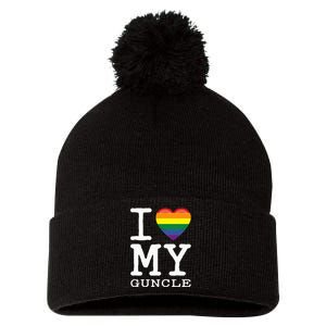 I Love My Guncle Gay Homosexual Rainbow Heart Uncle Nephew Pom Pom 12in Knit Beanie