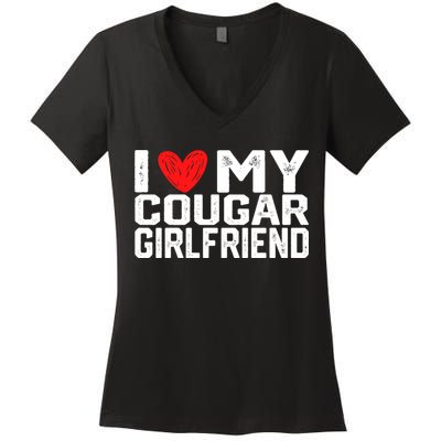 I Love My Cougar Girlfriend I Heart My Cougar Girlfriend Women's V-Neck T-Shirt