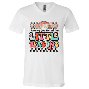 I Love My Job For All The Little Reasons Teacher Student Retro V-Neck T-Shirt