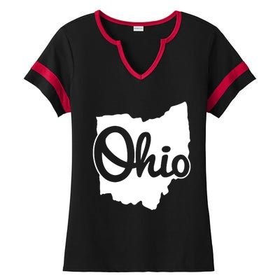 I Love My Ohio Home Script Ohio Buckeye State Ladies Halftime Notch Neck Tee