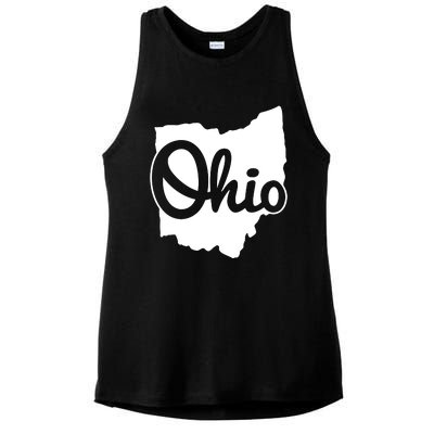 I Love My Ohio Home Script Ohio Buckeye State Ladies PosiCharge Tri-Blend Wicking Tank