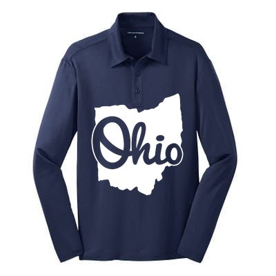 I Love My Ohio Home Script Ohio Buckeye State Silk Touch Performance Long Sleeve Polo