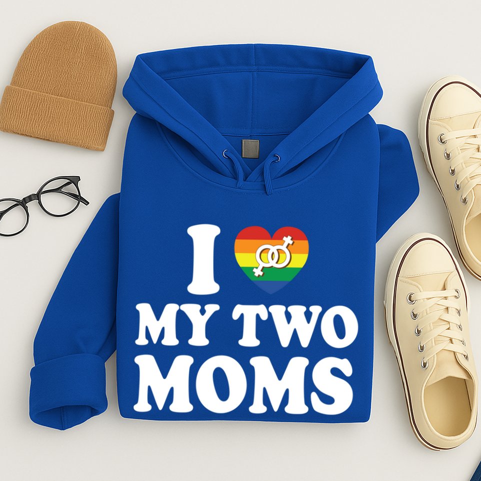 I Love My Two Moms Lgbt Lesbian Mothers Day Gift Hoodie