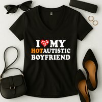 I Love My Hot Autistic Boyfriend Women's V-Neck T-Shirt