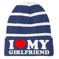 I Love My Hot Girlfriend GF I Heart My Hot Girlfriend Striped Beanie with Solid Band