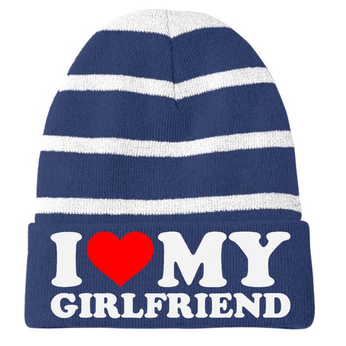 I Love My Hot Girlfriend GF I Heart My Hot Girlfriend Striped Beanie with Solid Band