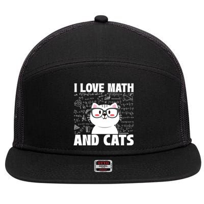 I Love Math And Cats Feline Animal Cat Lover Kitten Kitty 7 Panel Mesh Trucker Snapback Hat