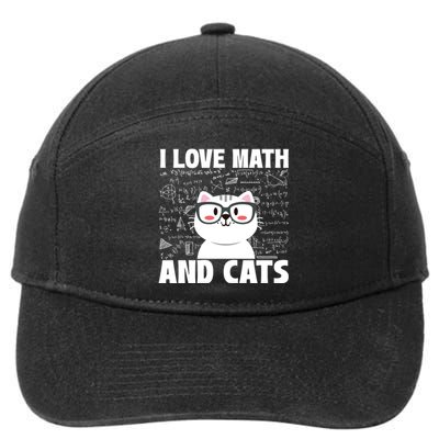 I Love Math And Cats Feline Animal Cat Lover Kitten Kitty 7-Panel Snapback Hat