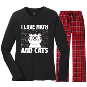 I Love Math And Cats Feline Animal Cat Lover Kitten Kitty Women's Long Sleeve Flannel Pajama Set 