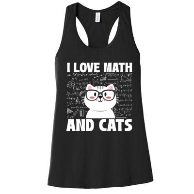 I Love Math And Cats Feline Animal Cat Lover Kitten Kitty Women's Racerback Tank