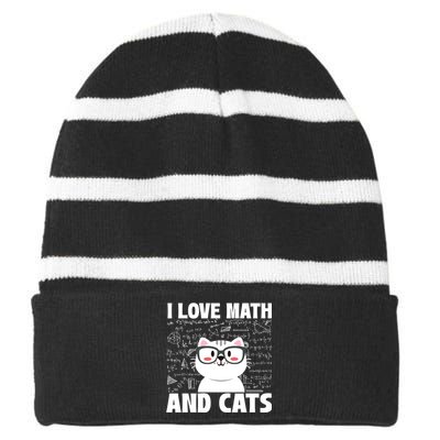 I Love Math And Cats Feline Animal Cat Lover Kitten Kitty Striped Beanie with Solid Band