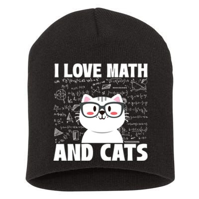 I Love Math And Cats Feline Animal Cat Lover Kitten Kitty Short Acrylic Beanie