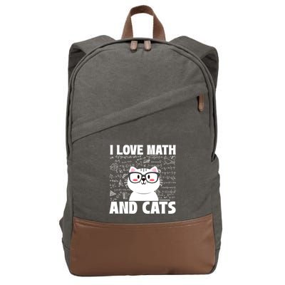 I Love Math And Cats Feline Animal Cat Lover Kitten Kitty Cotton Canvas Backpack