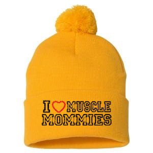 I Love Muscle Mommies, I Heart Muscle Mommies, Muscle Mommy Pom Pom 12in Knit Beanie