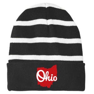 I Love My Ohio Home Script Ohio Striped Beanie with Solid Band