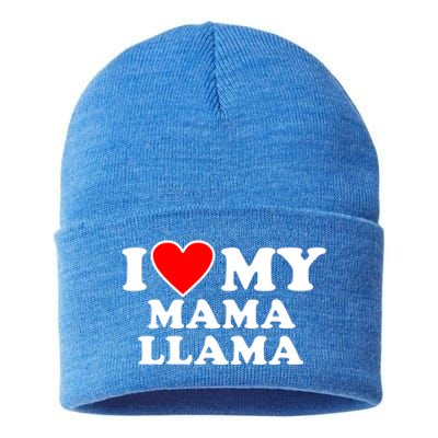 I Love My Mama A Llama Gift With Heart Gift Sustainable Knit Beanie