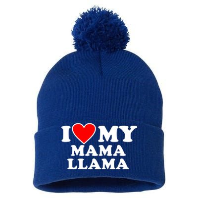 I Love My Mama A Llama Gift With Heart Gift Pom Pom 12in Knit Beanie