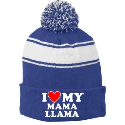 I Love My Mama A Llama Gift With Heart Gift Stripe Pom Pom Beanie