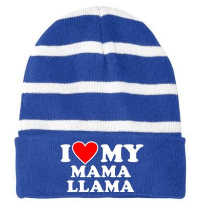 I Love My Mama A Llama Gift With Heart Gift Striped Beanie with Solid Band