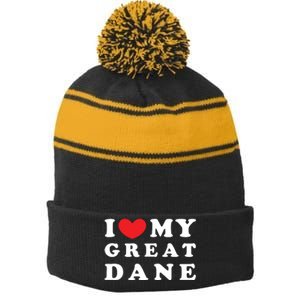 I Love My Great Dane I Heart My Great Dane Stripe Pom Pom Beanie