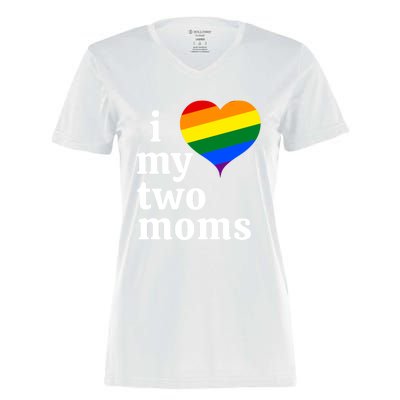 I Love My Two Moms Gift Women's Momentum V-Neck T-Shirt