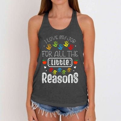 I Love My Job For All The Little Reasons Daycare Teacher Women's Knotted Racerback Tank