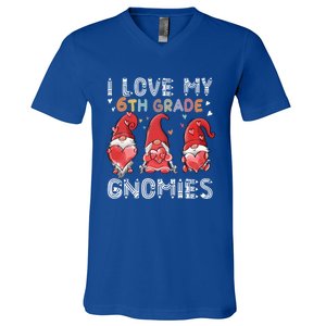 I Love My 6Th Grade Gnomies Funny Valentine Heart Teacher Gift V-Neck T-Shirt