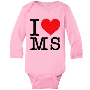 I Love MS Mississippi Heart Lover Resident State Pride Baby Long Sleeve Bodysuit