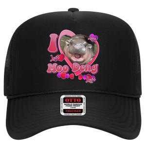 I Love Moo Deng Baby Hippo High Crown Mesh Back Trucker Hat