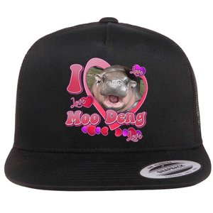 I Love Moo Deng Baby Hippo Flat Bill Trucker Hat