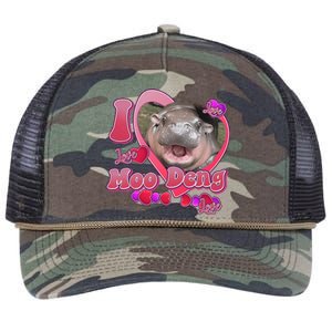 I Love Moo Deng Baby Hippo Retro Rope Trucker Hat Cap