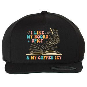 I Like My Books Spicy And My Coffee Icy Skeleton Hand Book Wool Snapback Cap