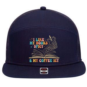 I Like My Books Spicy And My Coffee Icy Skeleton Hand Book 7 Panel Mesh Trucker Snapback Hat