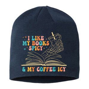 I Like My Books Spicy And My Coffee Icy Skeleton Hand Book Sustainable Beanie