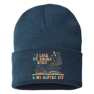 I Like My Books Spicy And My Coffee Icy Skeleton Hand Book Sustainable Knit Beanie